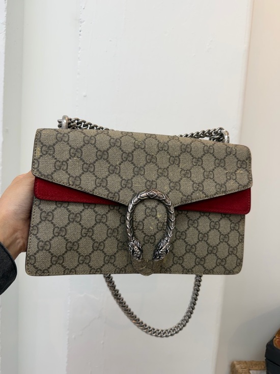 Gucci Handbags - Gucci Beige GG Supreme Canvas Shoulder Bag with Red Accent